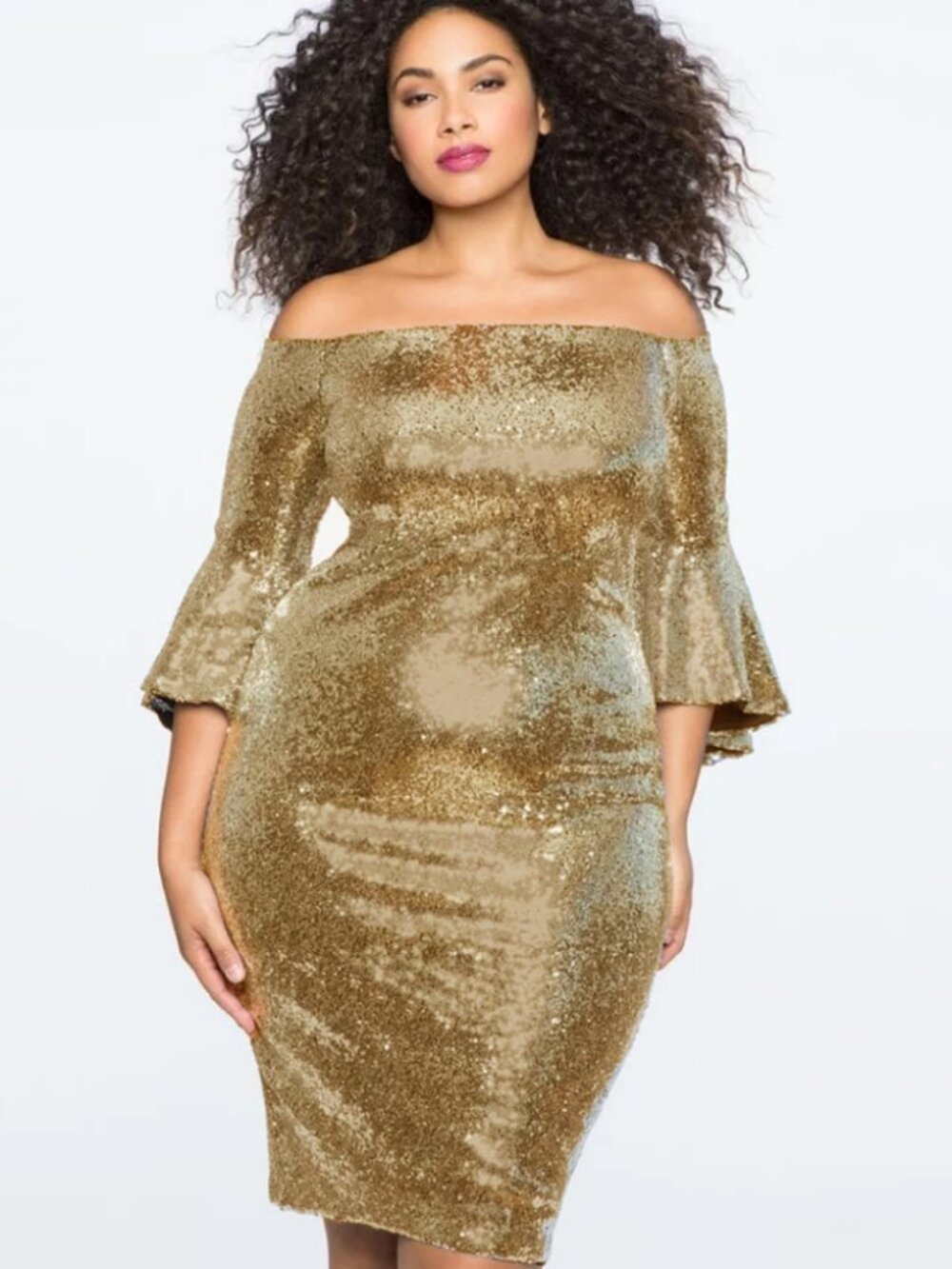 Eloquii Gold Short Cocktail Dress with Flutter Sleeves Size 28